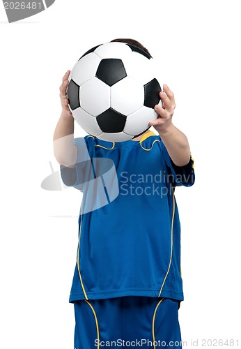 Image of Boy in ukrainian national soccer uniform