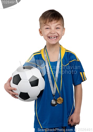 Image of Boy in ukrainian national soccer uniform