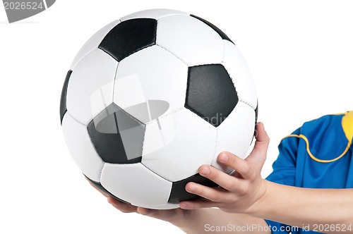 Image of Boy in ukrainian national soccer uniform