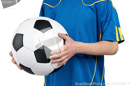 Image of Boy in ukrainian national soccer uniform