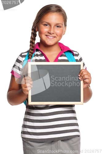 Image of Schoolgirl with small blackboard