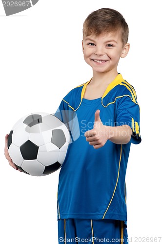 Image of Boy in ukrainian national soccer uniform