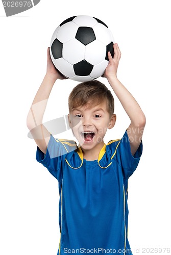 Image of Boy in ukrainian national soccer uniform