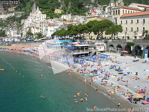 Image of AMALFI, ITALY - MAY 29: Tourists enjoy the typical scenery of Co