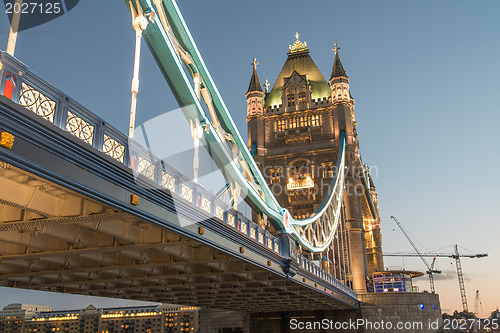 Image of Famous Tower Bridge at night, seen from Tower of London Area, UK