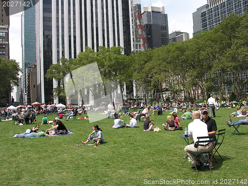 Image of NEW YORK CITY - AUG 6: People relax in Bryant Park, August 6, 20