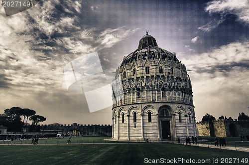 Image of Romanesque style Baptistery in Pisa, Italy 