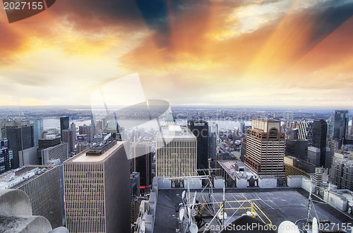 Image of New York City - Manhattan skyline at winter sunset