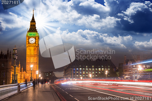 Image of Beautiful colors of Big Ben from Westminster Bridge at Sunset - 