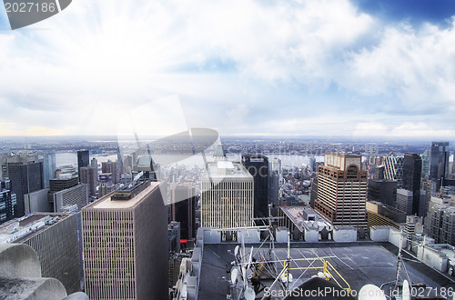 Image of New York City - Manhattan skyline at winter sunset