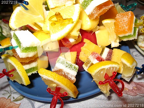 Image of Multi-coloured dessert from fruit candy