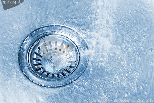 Image of Pure water running into kitchen sink drain