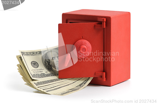 Image of little red safe with dollar bills