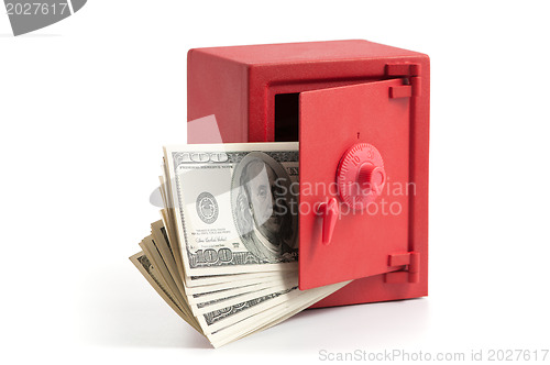 Image of little red safe with dollar bills