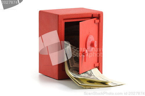 Image of little red safe with dollar bills