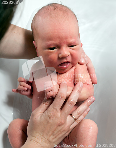 Image of newborn baby in bathtub