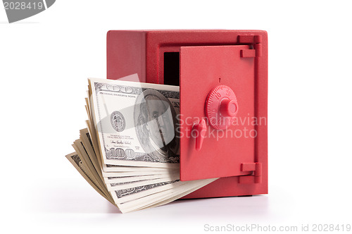 Image of little red safe with dollar bills