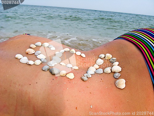 Image of Inscription cockleshells on a body of the girl