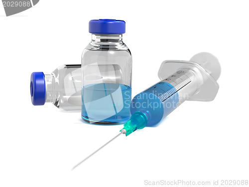 Image of Medical Ampoules and Syringe Isolated on White.