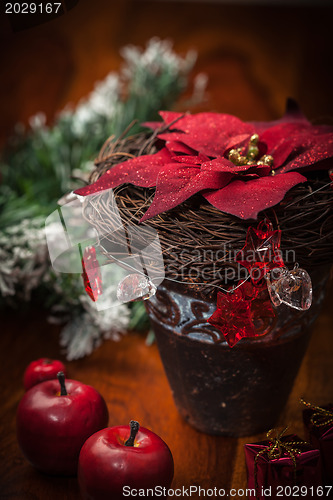Image of Christmas decoration on wooden table