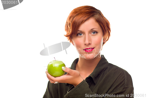 Image of Pretty Young Woman Holding Green Apple