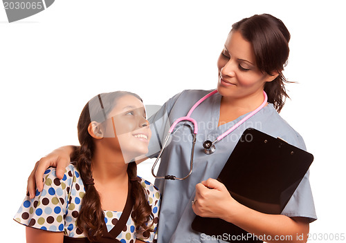 Image of Pretty Hispanic Girl and Female Doctor Isolated