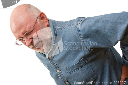 Image of Senior Man with Hurting Back on White