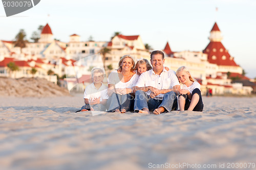 Image of Happy Caucasian Family in Front of Hotel Del Coronado