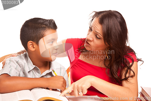 Image of Attractive Hispanic Mother and Son Studying