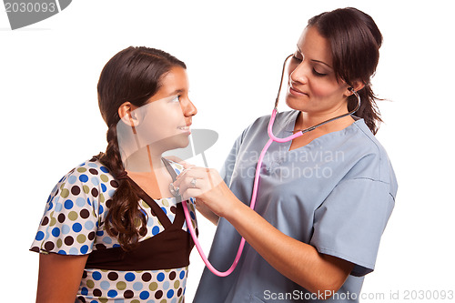 Image of Pretty Hispanic Girl and Female Doctor Isolated