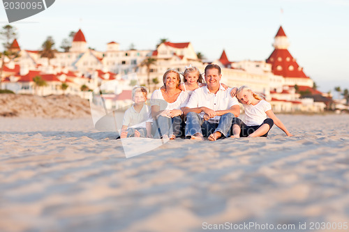 Image of Happy Caucasian Family in Front of Hotel Del Coronado