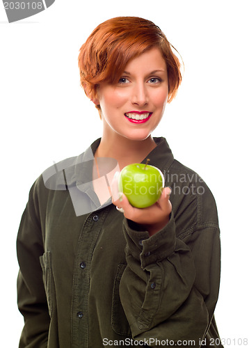 Image of Pretty Young Woman Holding Green Apple