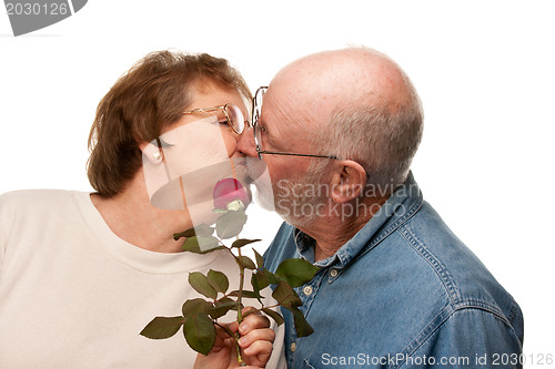 Image of Happy Senior Husband Giving Red Rose to Wife