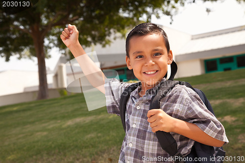 Image of Happy Young Hispanic Boy Ready for School