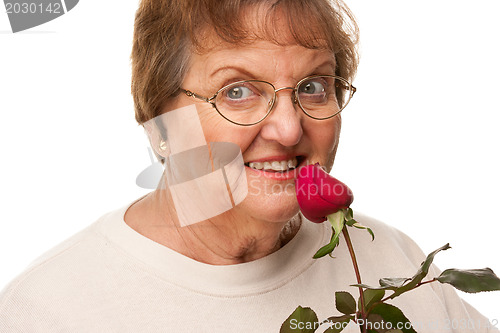 Image of Attractive Senior Woman with Red Rose
