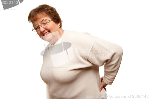 Image of Senior Woman with Backache on White