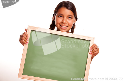 Image of Pretty Hispanic Girl Holding Blank Chalkboard