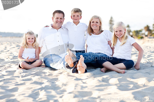 Image of Happy Caucasian Family Portrait at the Beach