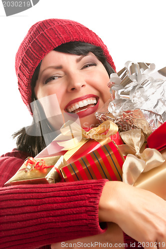 Image of Happy Attractive Woman Holding Holiday Gift