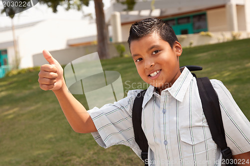 Image of Happy Young Hispanic School Boy with Thumbs Up