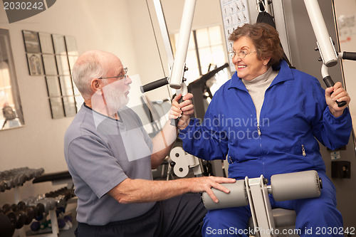 Image of Senior Adult Couple Working Out Together in the Gym