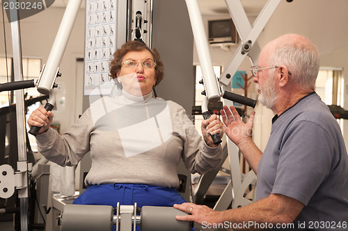 Image of Senior Adult Couple Working Out Together in the Gym