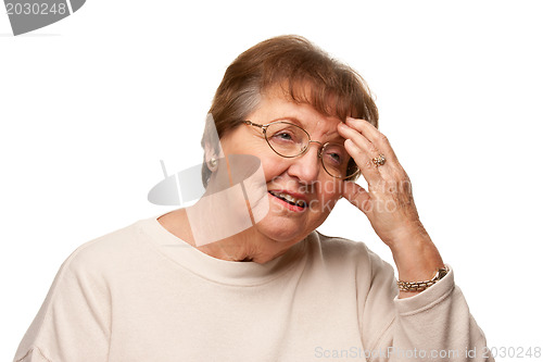 Image of Senior Woman with Aching Head on White