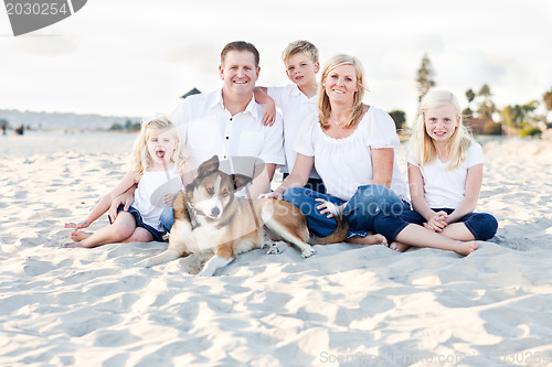 Image of Happy Caucasian Family Portrait at the Beach