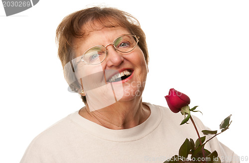 Image of Attractive Senior Woman with Red Rose
