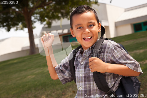 Image of Happy Young Hispanic Boy Ready for School