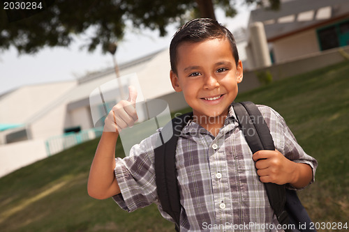 Image of Happy Young Hispanic School Boy with Thumbs Up