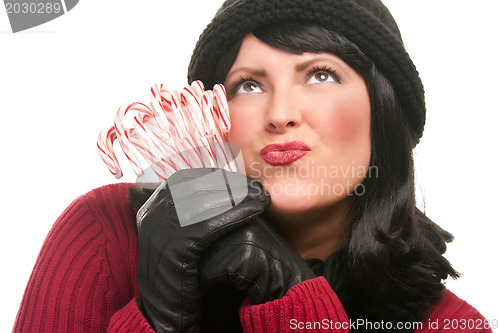 Image of Pretty Young Woman Holding Candy Canes
