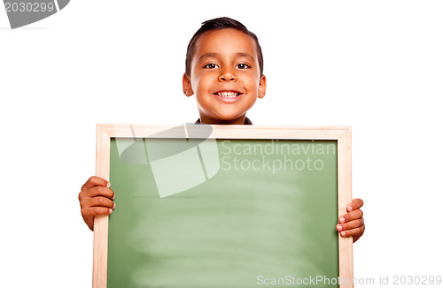 Image of Cute Hispanic Boy Holding Blank Chalkboard