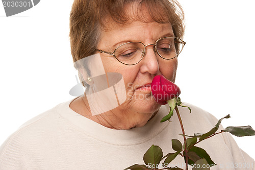 Image of Attractive Senior Woman with Red Rose
